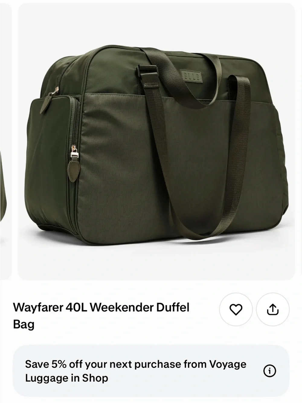 🧳 ELLE Wayfarer 40L Weekender Duffel Bag - Olive Green